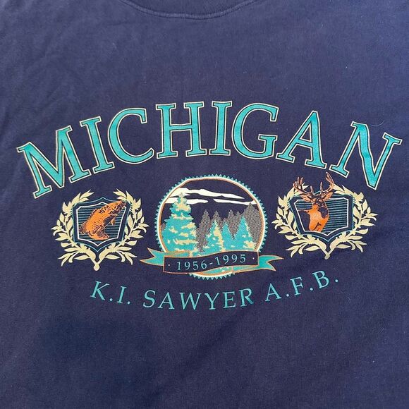 Michigan K.I. Sawyer A.F.D vintage tee shirt. Navy Blue.   Size XXL - Picture 2 of 6